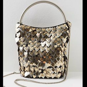 Free People Hearts On Fire Clutch Bag Metal NWT